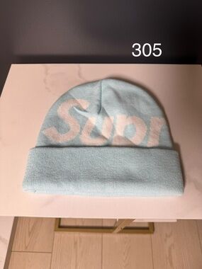 Supreme Light Blue Beanie with White Logo
